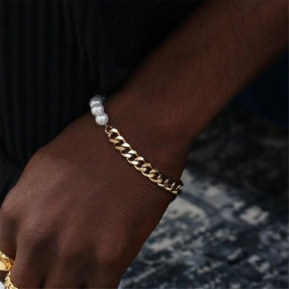 New Cuban Chain Pearl For Men Minimalist Style Fashion Ins Niche Hip-Hop Simple Couple Bracelet_ipsvogv.com