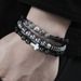 New Men's Beaded Bracelet Set Map Stone Black Gallstone Cross Bracelet Elastic Bracelet Combination_ipsvogv.com