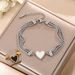 Korean Black White Double-sided Heart-shaped Titanium Steel Bracelet For Women, With A Three-layer Chain And Elegant_ipsvogv.com