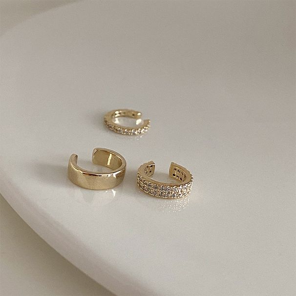 Small niche geometric Japanese Korean style women's zircon inlaid clip with no drilling earrings, simple and high-end_ipsvogv.com
