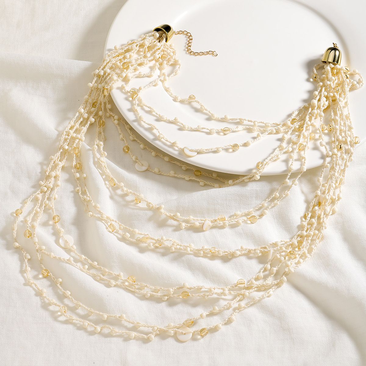 Fashion blogger same bead necklace Bohemian holiday style multi layer irregular shell necklace_ipsvogv.com