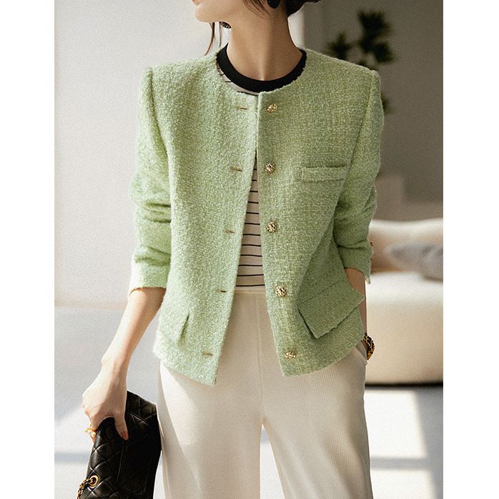 Women's Clothing Wool tweed autumn short candy green tops _ipsvogv.com