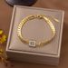 New Fashion Versatile Square Emerald Zircon Titanium Bracelet Women's Stainless Steel Jewelry Set_ipsvogv.com