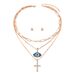 Minimalist cross double layered design Devil's Eye necklace with personalized zircon inlay, niche high-end earrings_ipsvogv.com
