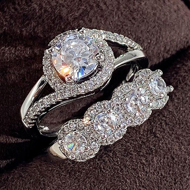 Cao Shi's Simple Engagement Banquet Women's Combination Ring with Geometric Shape and Full Diamond Ring_ipsvogv.com