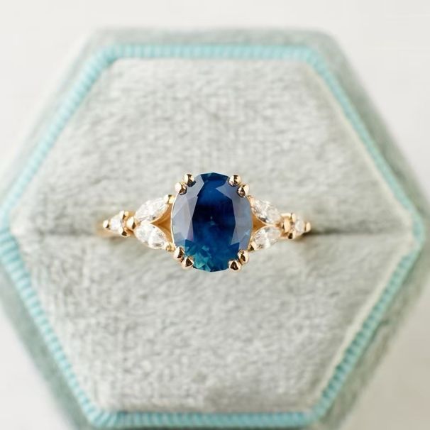 Women's New Simple Blue With Gold Plated And Zircon Inlaid Ring Jewelry_ipsvogv.com