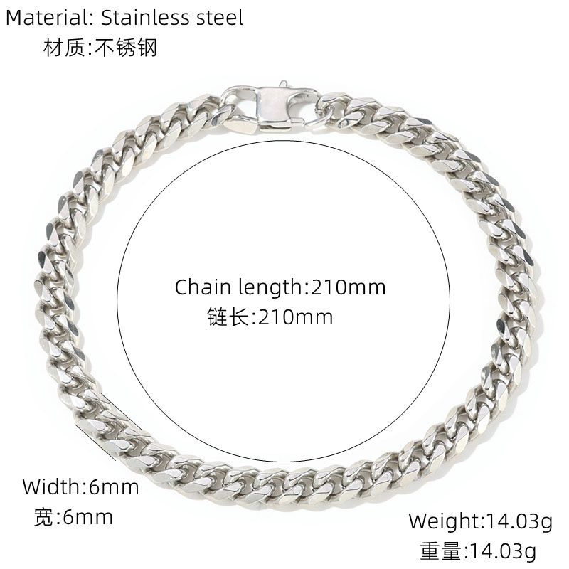 Men's Jewelry Stainless Steel Six Sided Grinding Bracelet Jewelry High End Cuban Chain Plain Chain Women's Jewelry_ipsvogv.com