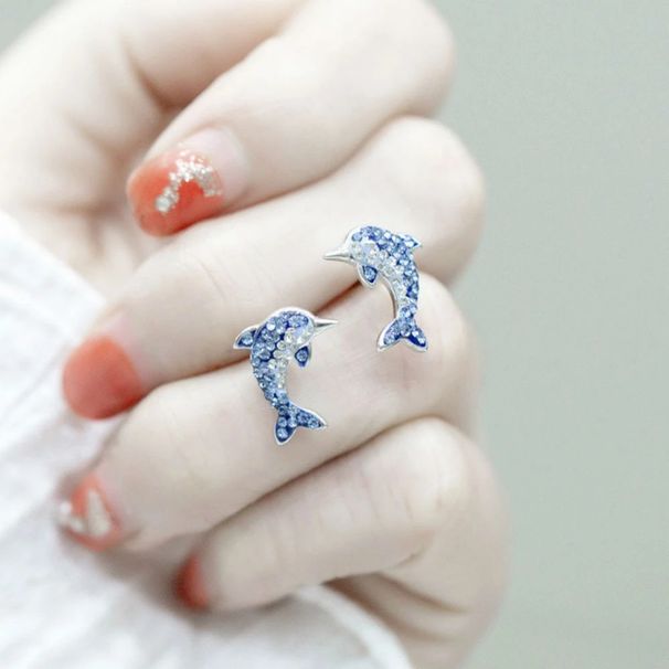 Cao Shi Japanese Korean Style Small Fresh Simple Sweet Blue Dolphin Earrings Female Jewelry_ipsvogv.com