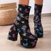 Women's Chunky Heel Pumps denim short boots women's square head waterproof platform high heel fashionable thick bottom women's boots_ipsvogv.com