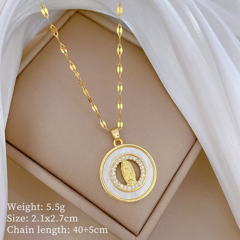 【 】 Shell Head Zircon Light Luxury Charm Gorgeous Full Diamond Necklace Women's Versatile Clavicle Titanium Steel Chain_ipsvogv.com