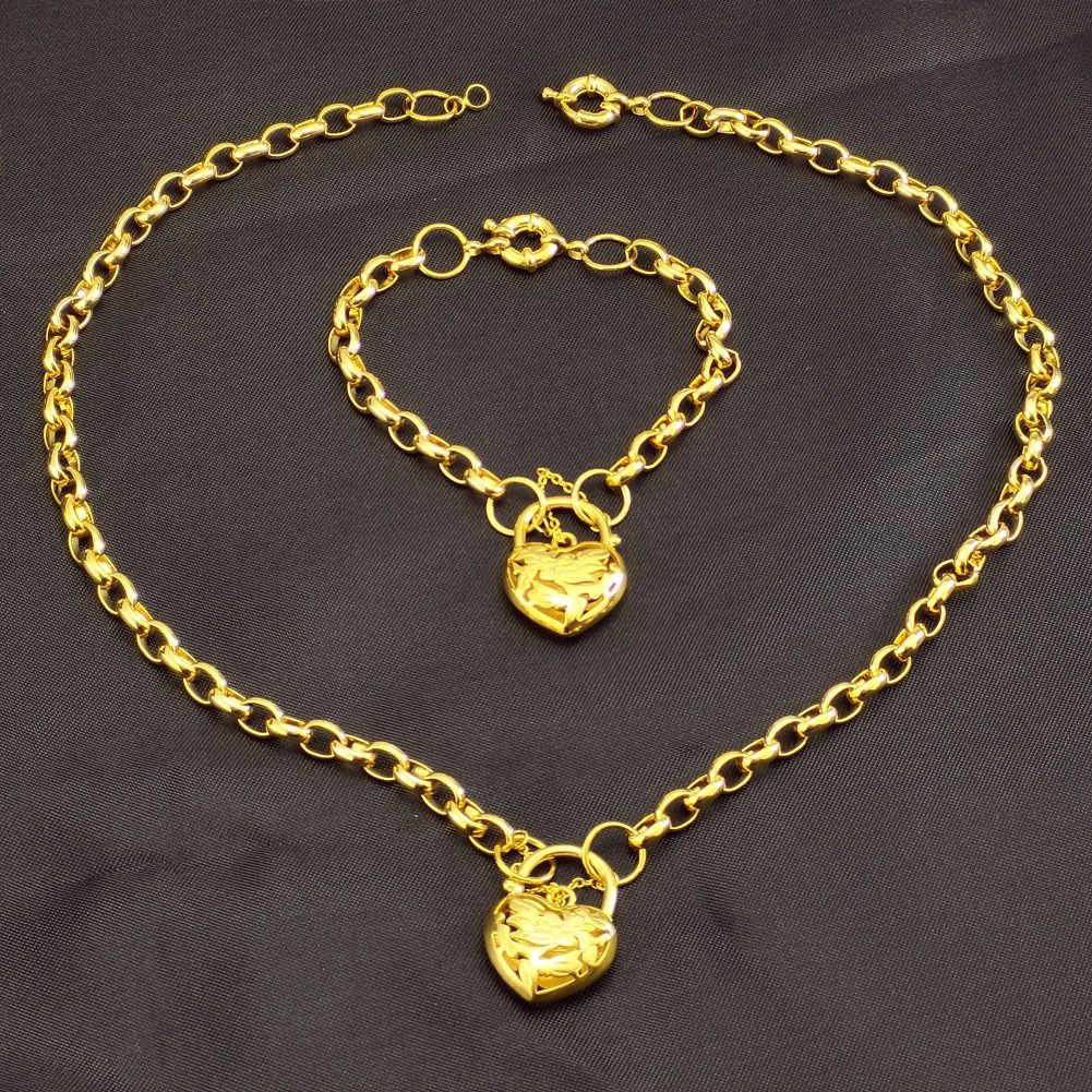 Yellow Heart Belcher Padlock Pendant Necklace & Bracelet for Women_ipsvogv.com
