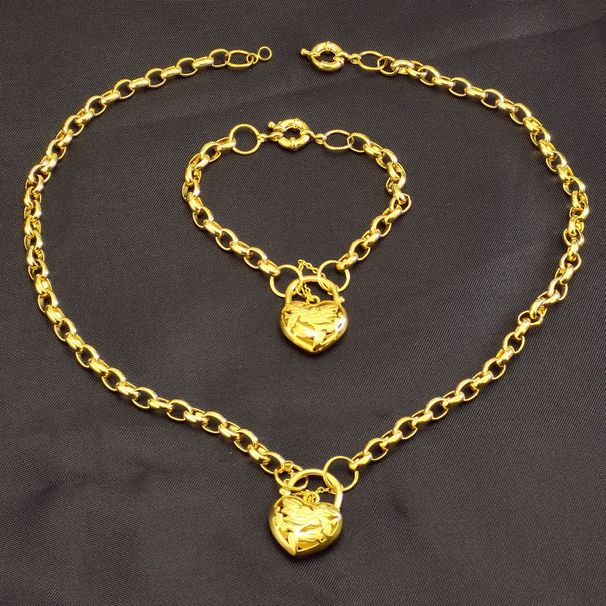 Yellow Heart Belcher Padlock Pendant Necklace & Bracelet for Women_ipsvogv.com