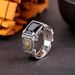 ring, Inlaid With Vintage Men's Trendy Black Stone, Men's Personalized And Fashionable Punk Ring , Stone,_ipsvogv.com