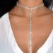 Fashion jewelry T shaped sexy super flash full diamond double layer necklace long chain clavicle chain necklace_ipsvogv.com