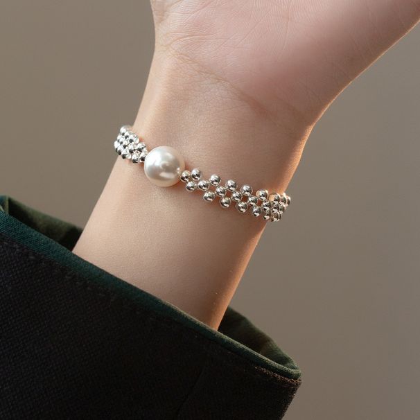 S Pure French Lace Grid Silver Bead Necklace For Women Fashion Niche Design Multi-layer Stacked Pearl Choker_ipsvogv.com