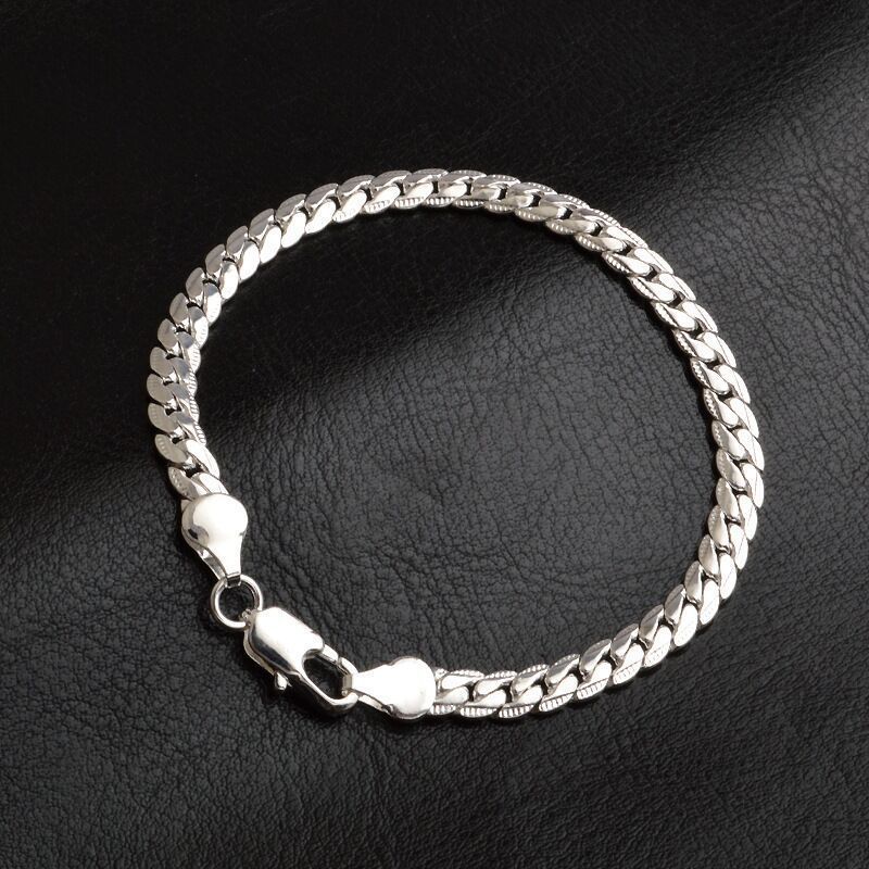 Silver Plated Side Bracelet For Men Women, Korean And Japanese Style, Unique Cool Hip-Hop Ins Niche Simple Design 5MM_ipsvogv.com