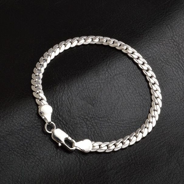 Silver Plated Side Bracelet For Men Women, Korean And Japanese Style, Unique Cool Hip-Hop Ins Niche Simple Design 5MM_ipsvogv.com
