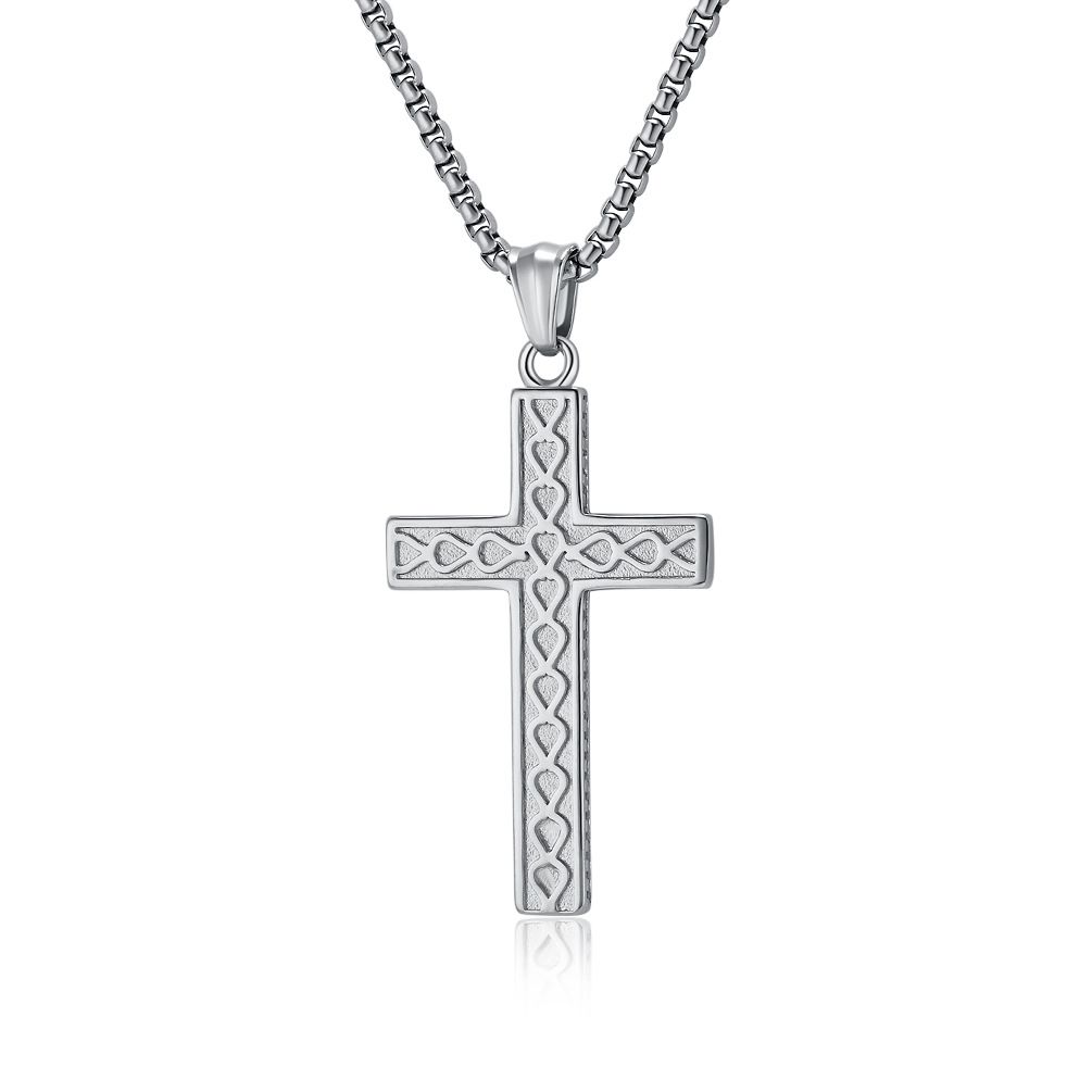 Simple style titanium steel cross necklace pendant men and women wear sweater chain accessories_ipsvogv.com
