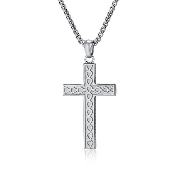 Simple style titanium steel cross necklace pendant men and women wear sweater chain accessories_ipsvogv.com