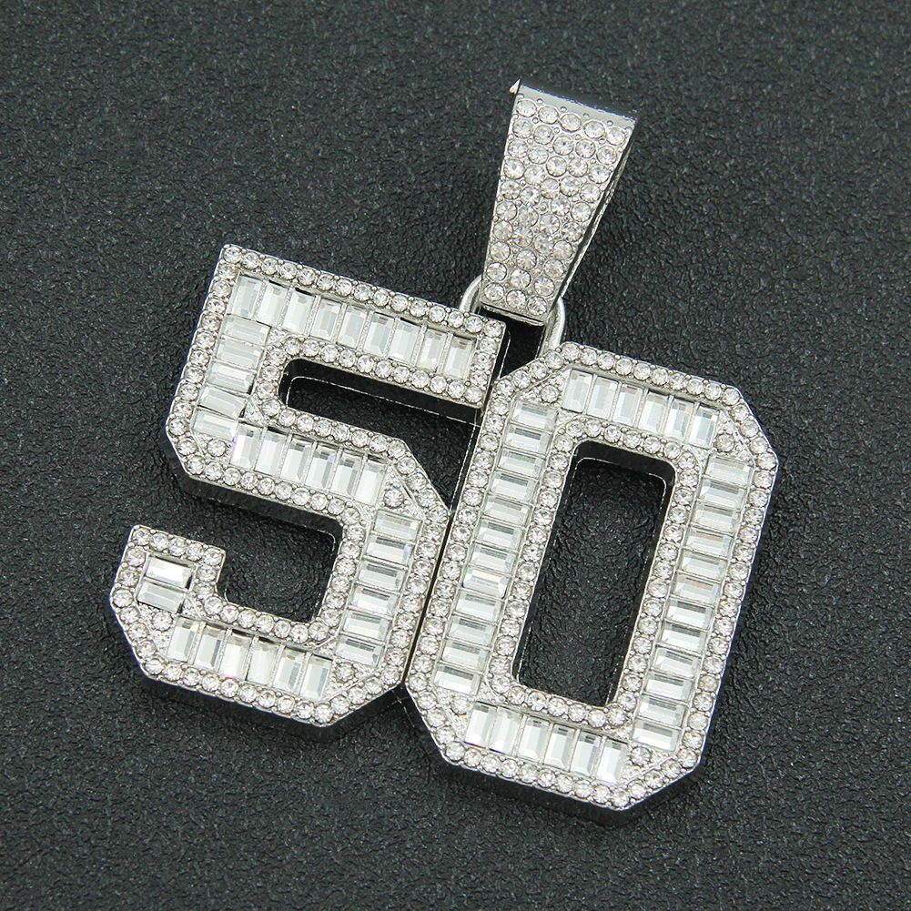 Hip hop domineering full diamond number 50 necklace for men's trendy street dance cool Cuban neck chain pendant_ipsvogv.com