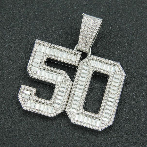 Hip hop domineering full diamond number 50 necklace for men's trendy street dance cool Cuban neck chain pendant_ipsvogv.com