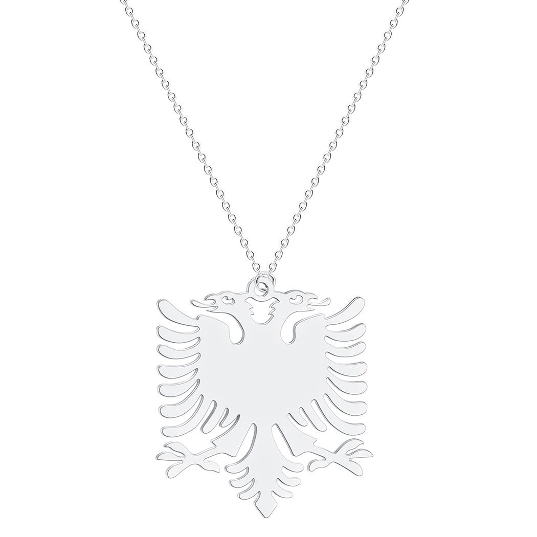 Fashion Casual Albanian Eagle Pendant Necklace For Women Men Double Headed Eagle Animal Stainless Steel Choker Chain Jewelry_ipsvogv.com