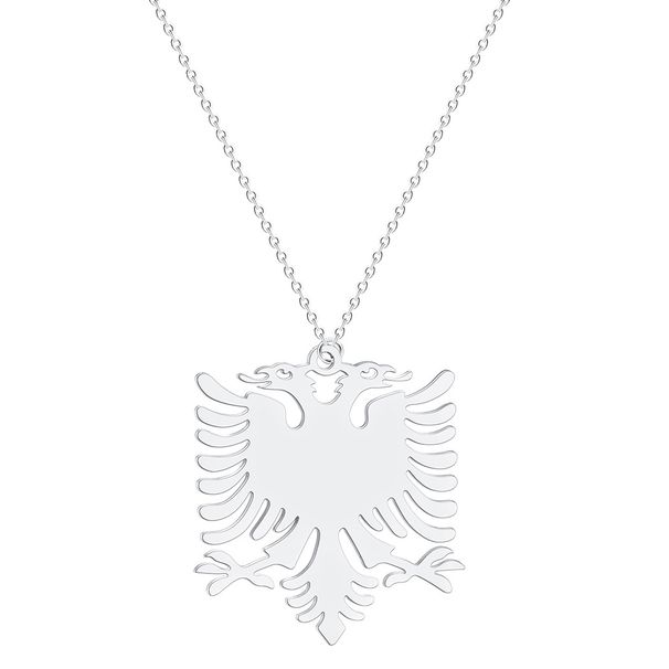 Fashion Casual Albanian Eagle Pendant Necklace For Women Men Double Headed Eagle Animal Stainless Steel Choker Chain Jewelry_ipsvogv.com