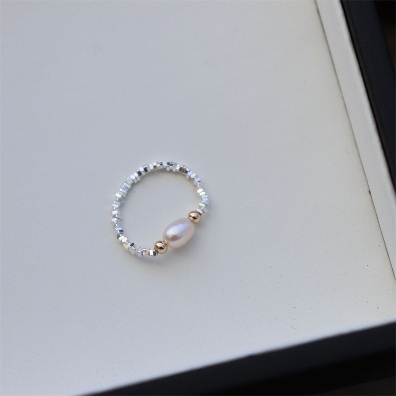 SUU New Niche Personality Cold Wind Protection Color Crushed Silver Freshwater Pearl Elastic Natural Stone Ring_ipsvogv.com