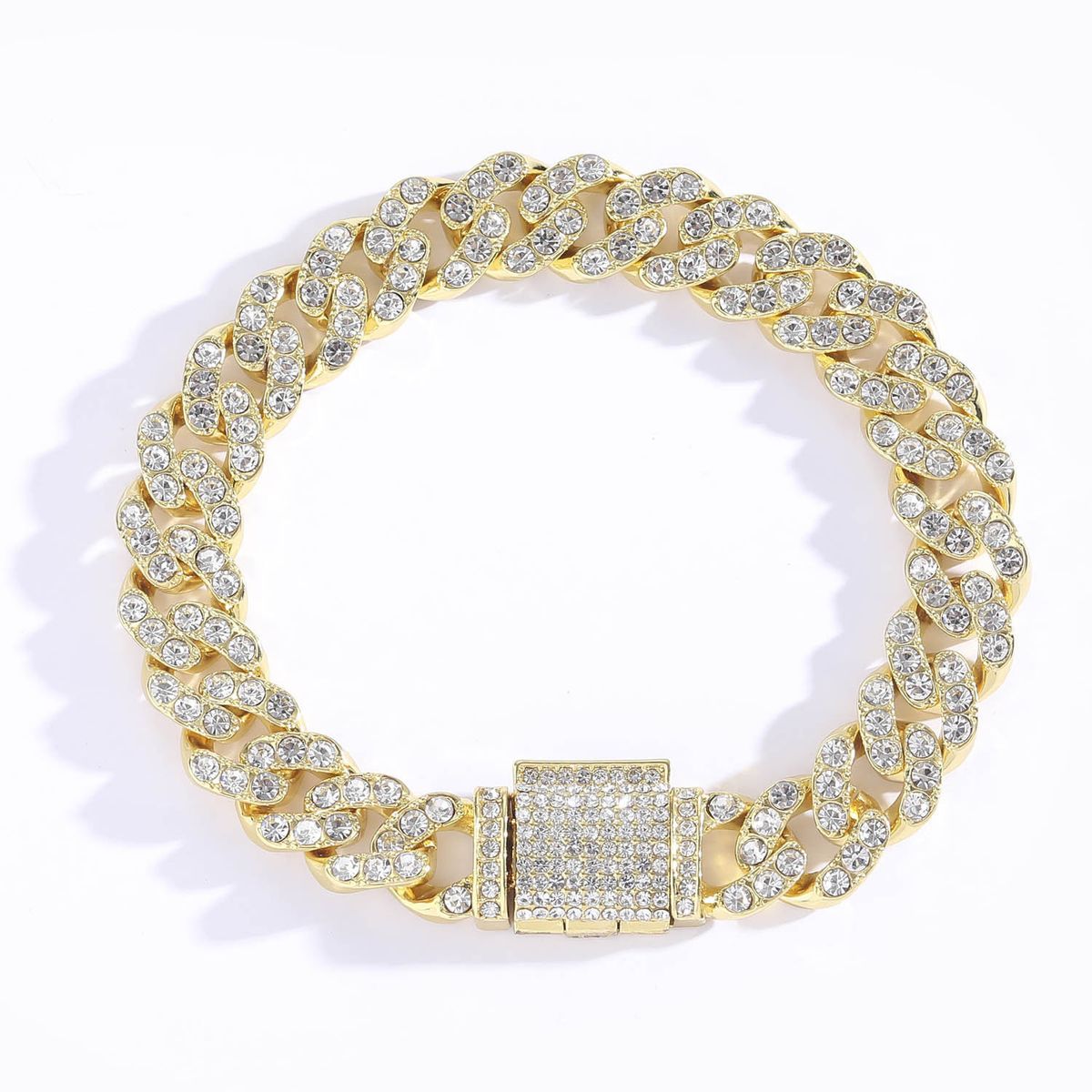 Alloy 12mm Single Row Full Diamond Men's Flip Clasp Hip Hop Cuban Chain Bracelet_ipsvogv.com