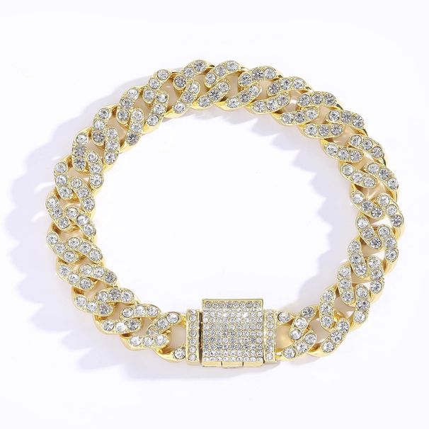 Alloy 12mm Single Row Full Diamond Men's Flip Clasp Hip Hop Cuban Chain Bracelet_ipsvogv.com