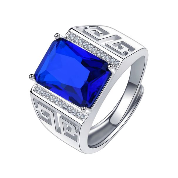 Jin Jiahua Zircon Square Diamond Dominant Pattern Open Inlaid Blue Business Elegant Trendy Men's Ring_ipsvogv.com
