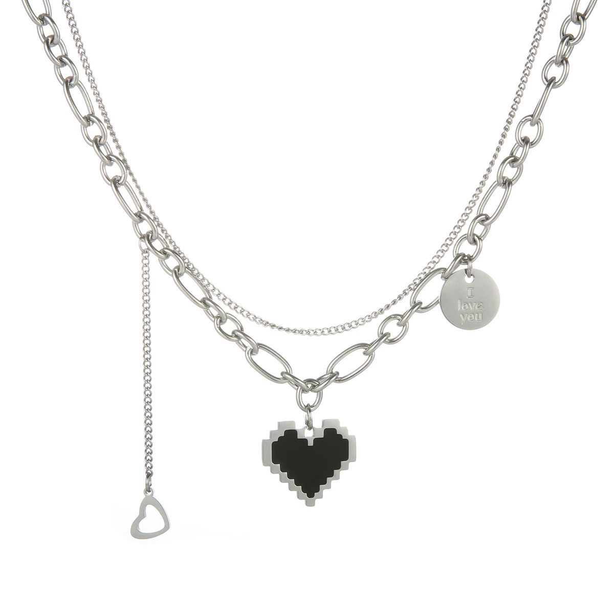 Personality Hip Hop Cold Style Female Ins Trend Temperament Double Layer Love Necklace Simple Clavicle Chain_ipsvogv.com