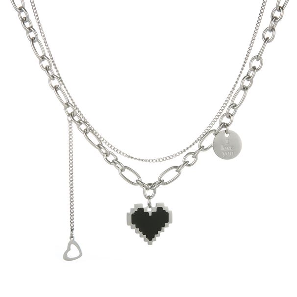 Personality Hip Hop Cold Style Female Ins Trend Temperament Double Layer Love Necklace Simple Clavicle Chain_ipsvogv.com