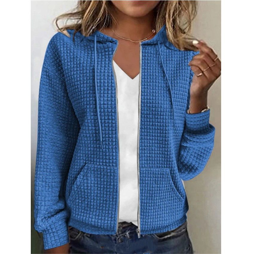 Women's Clothing zipper hooded cardigan long sleeved sweater jacket_ipsvogv.com