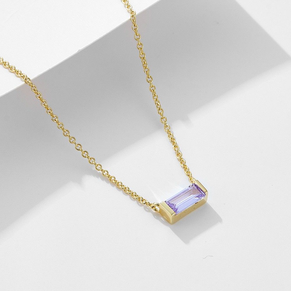 Sterling Silver Twelve Birthstone Cube Clavicle Necklace Female Simple Fashion Lucky Stone Necklace_ipsvogv.com
