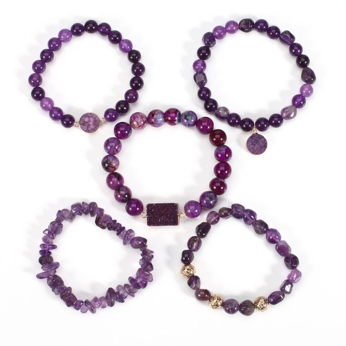 8 cm Purple Crystal Round Beads Natural Stone BeadedBracelet Female Elastic Adjustable_ipsvogv.com