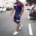 Men's Clothing home leisure men's thin short-sleeved sports striped round neck fitness suit men's T-shirt trendy two-piece suit_ipsvogv.com