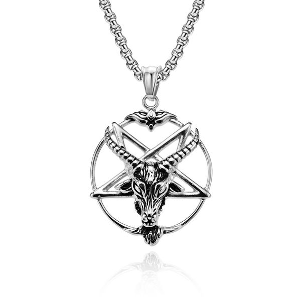 Retro style Satan goat pentagram titanium steel pendant personality trend wear necklace pendant_ipsvogv.com