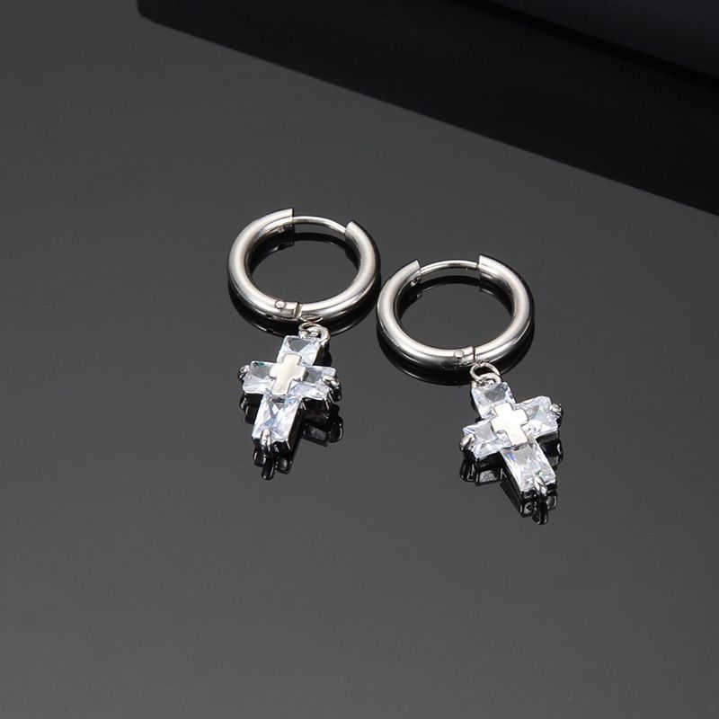 Cross Hao Shi Titanium Steel Earrings For Men, Trendy And Non Fading, Silver Needles, High Grade Accessories, Women's_ipsvogv.com