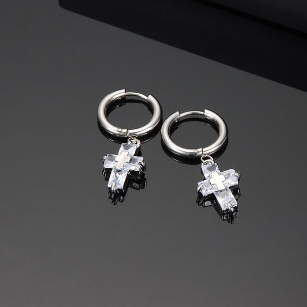 Cross Hao Shi Titanium Steel Earrings For Men, Trendy And Non Fading, Silver Needles, High Grade Accessories, Women's_ipsvogv.com