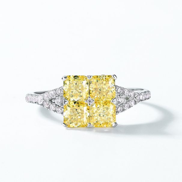 High End S925 Silver Goose Yellow High Carbon Diamond Ring Female Ice Flower Cut Flashing Yellow Diamond Finger Ring Luxurious Atmosphere_ipsvogv.com