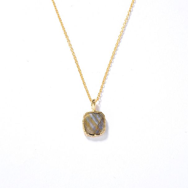 Simple Natural Amazonite Moonstone Rhodonite Pendant S925 Silver Plated Gold Necklace_ipsvogv.com