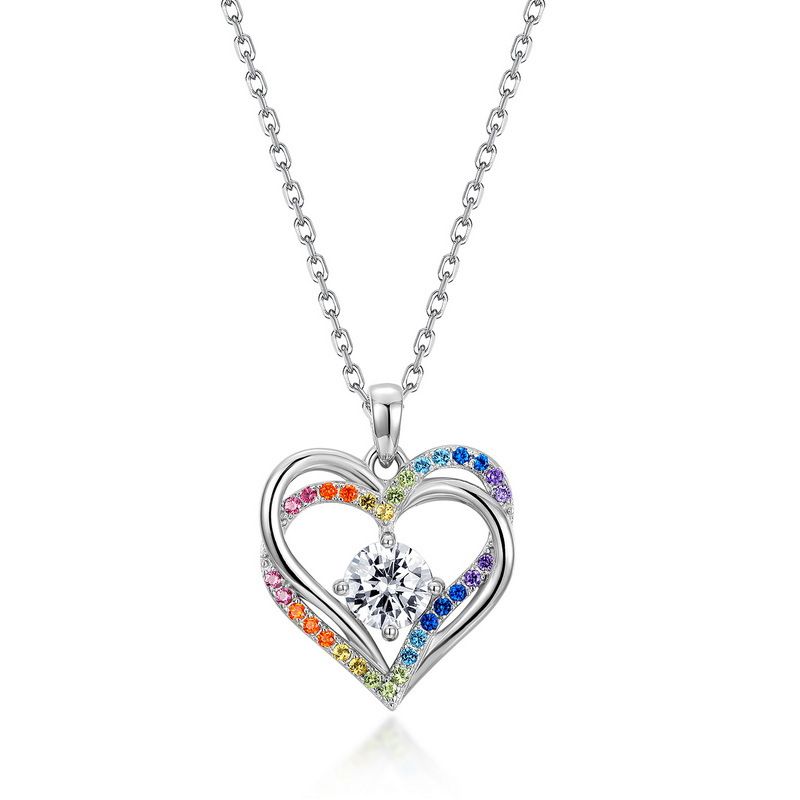 new Rainbow Love Pendant S925 Silver Heart Shaped Ocean Heart Clavicle Chain Heartbeat Fashion_ipsvogv.com