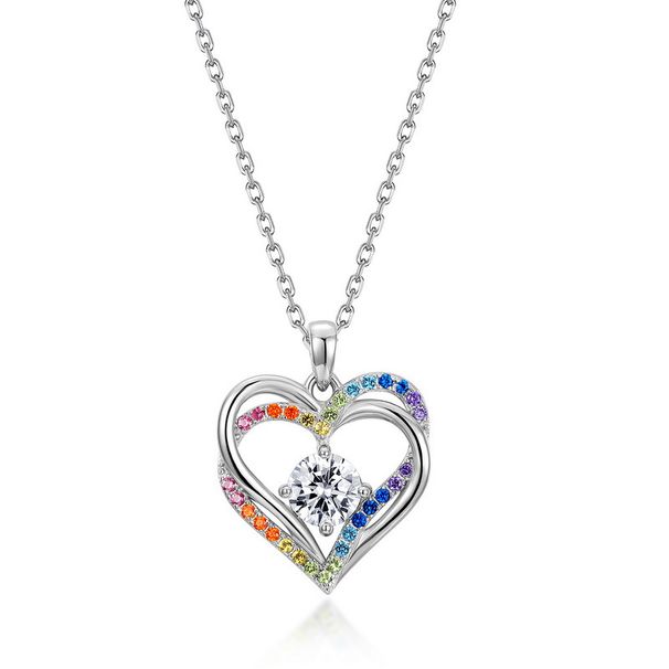 new Rainbow Love Pendant S925 Silver Heart Shaped Ocean Heart Clavicle Chain Heartbeat Fashion_ipsvogv.com