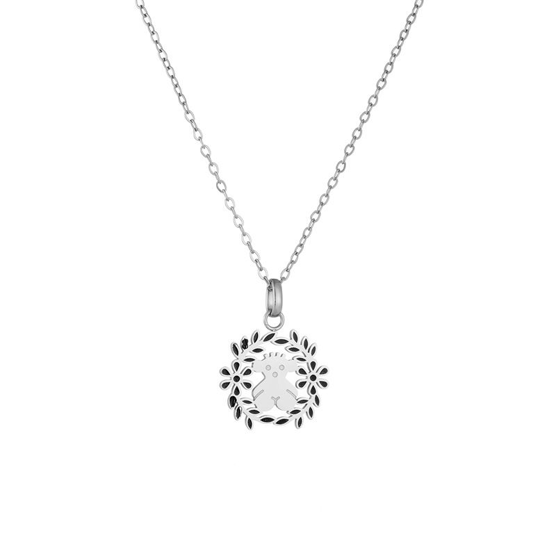 New 304 Stainless Steel Bear Gold Wreath Oiled Temperament Fashion Bear Female Necklace Set_ipsvogv.com