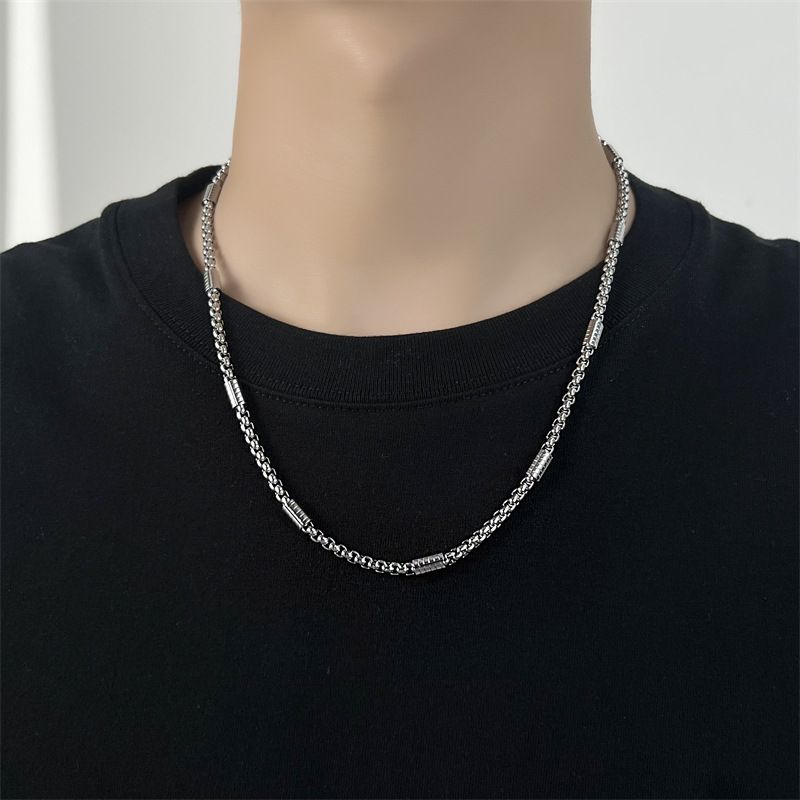 European And American Simple Square Pearl Cylinder Titanium Steel Boys Simple Necklace Trend Personality Hip Hop Whip Chain Does Not Fade_ipsvogv.com