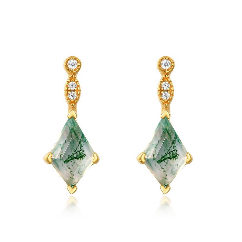 Water Grass Agate Unique Personality Earrings S925 Silver Inlaid Green Moss Stone Earrings Light Luxury Atmosphere_ipsvogv.com