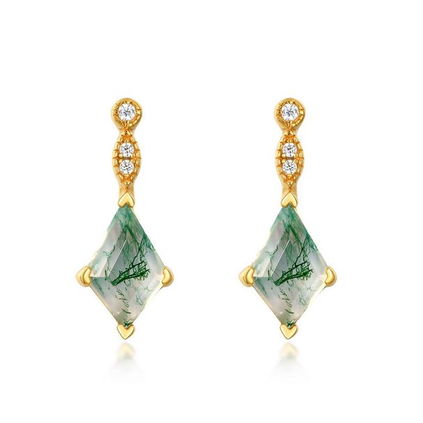 Water Grass Agate Unique Personality Earrings S925 Silver Inlaid Green Moss Stone Earrings Light Luxury Atmosphere_ipsvogv.com