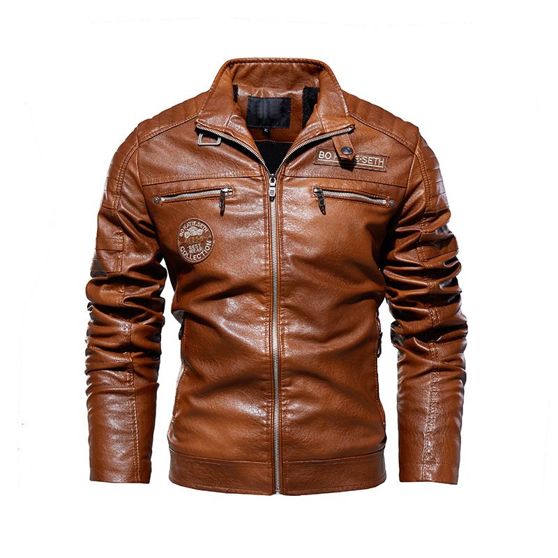 Men's leather jacket pu leather jacket European and American motorcycle clothing fleece leather jacket men_ipsvogv.com