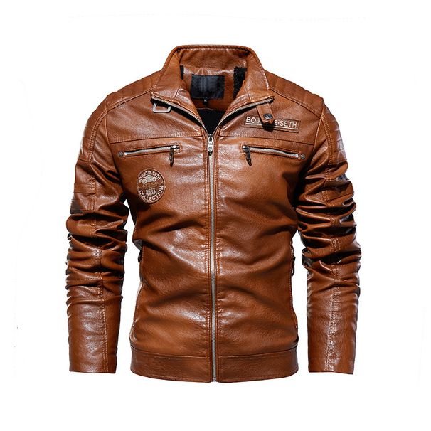 Men's leather jacket pu leather jacket European and American motorcycle clothing fleece leather jacket men_ipsvogv.com